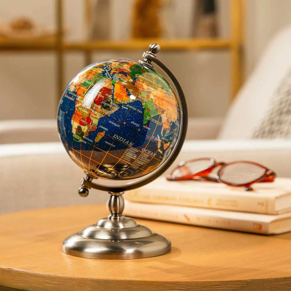 Gemstone Globe on Antique Silver Stand – Edelman Fossil Park