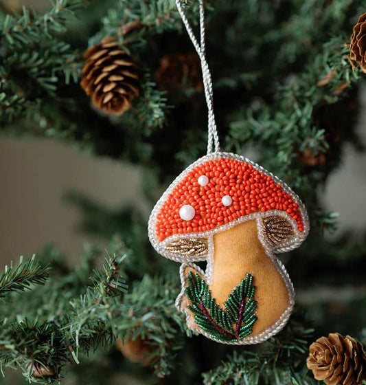 Mushroom Beaded Ornament