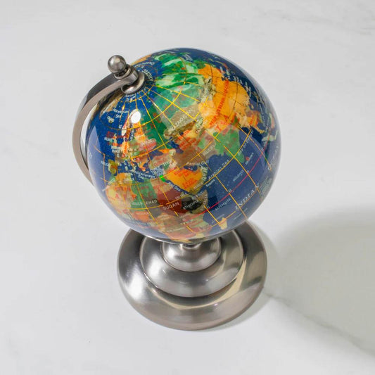 Gemstone Globe on Antique Silver Stand