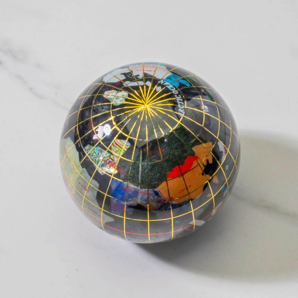 Gemstone Globe Paperweight - Black Opalite