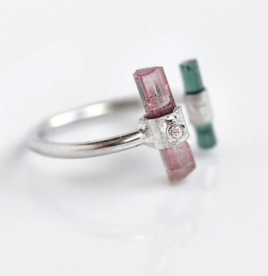 Double Tourmaline Rhodium Plated Ring