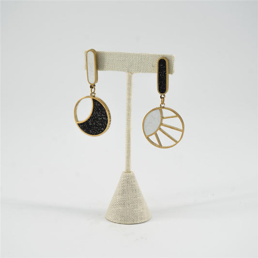 Sun & Moon Drop Earrings (Black & White)