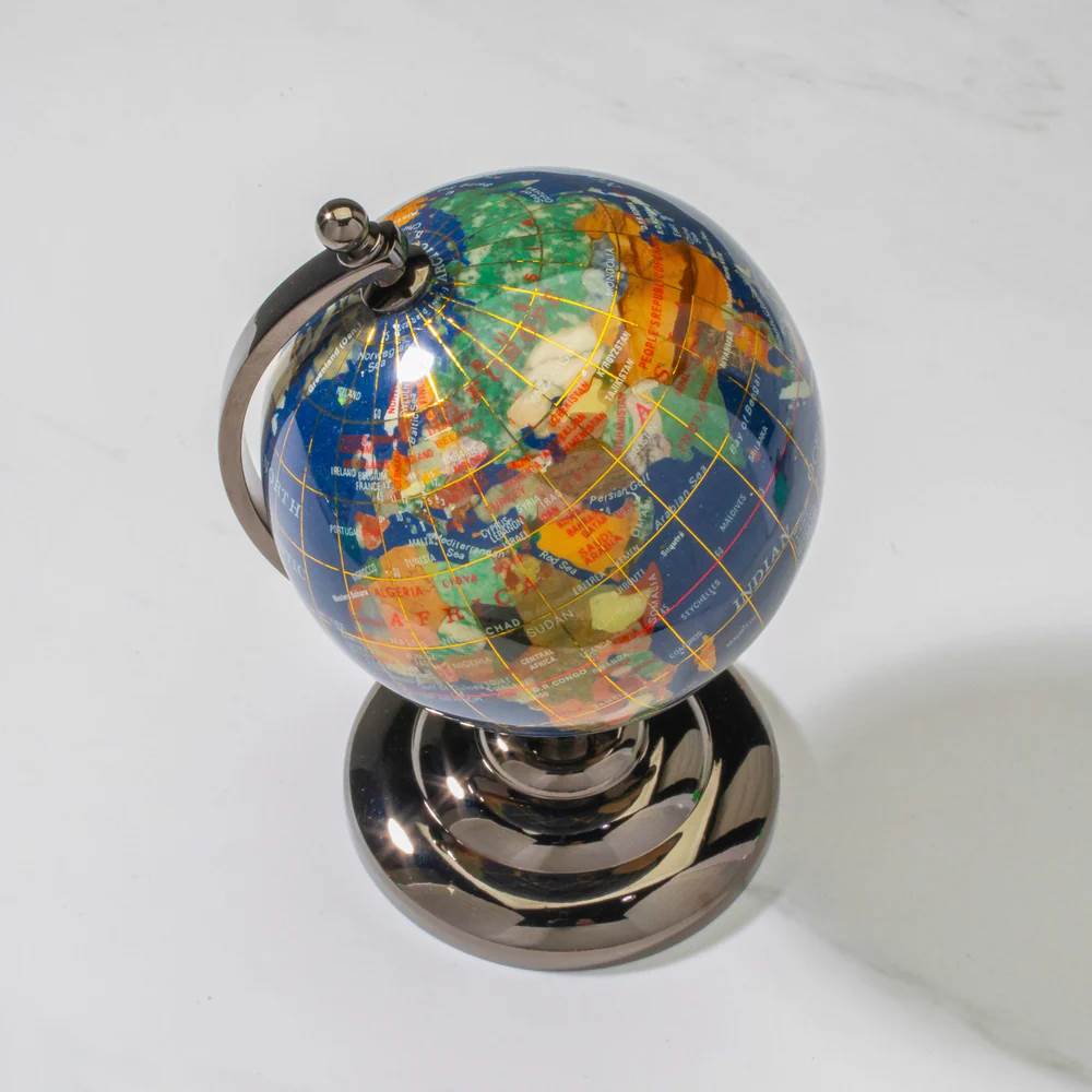 Gemstone Globe on Gunmetal Stand
