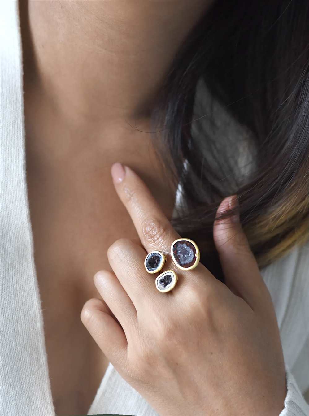 Triple Geode w/Genuine Diamond Ring