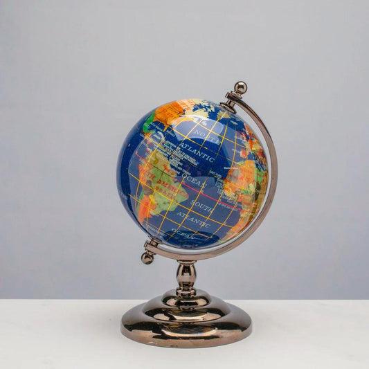Gemstone Globe on Gunmetal Stand