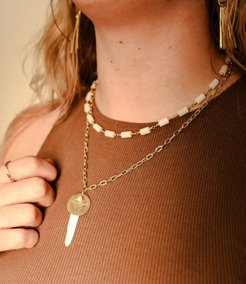 White Lotus Beaded Necklace