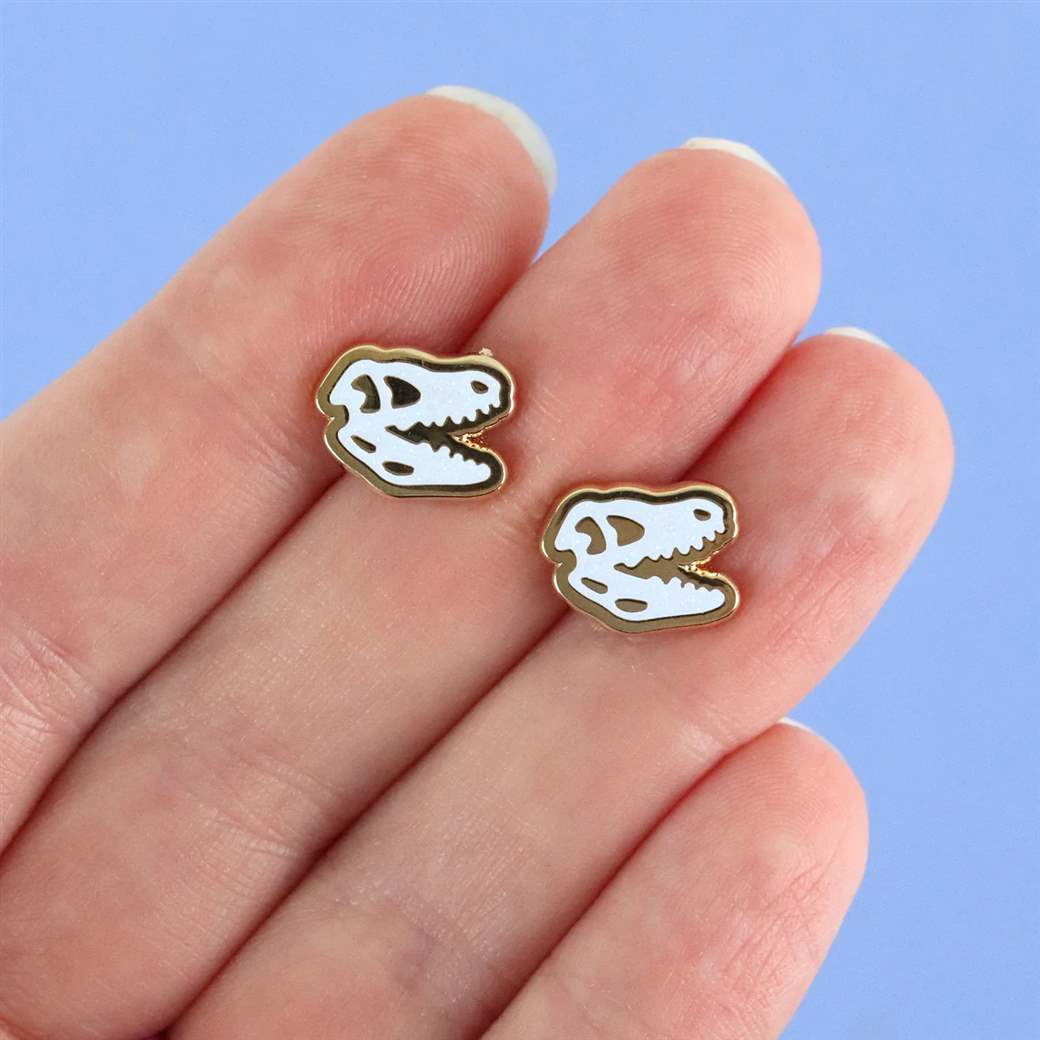 T-Rex Skull Enamel Earrings