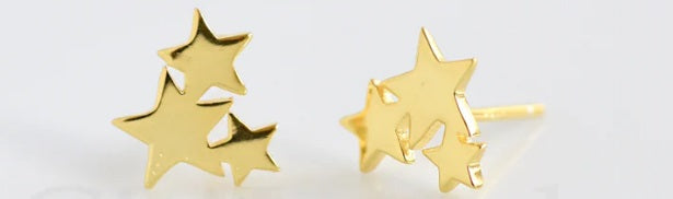 Triple Star Gold Stud Earrings