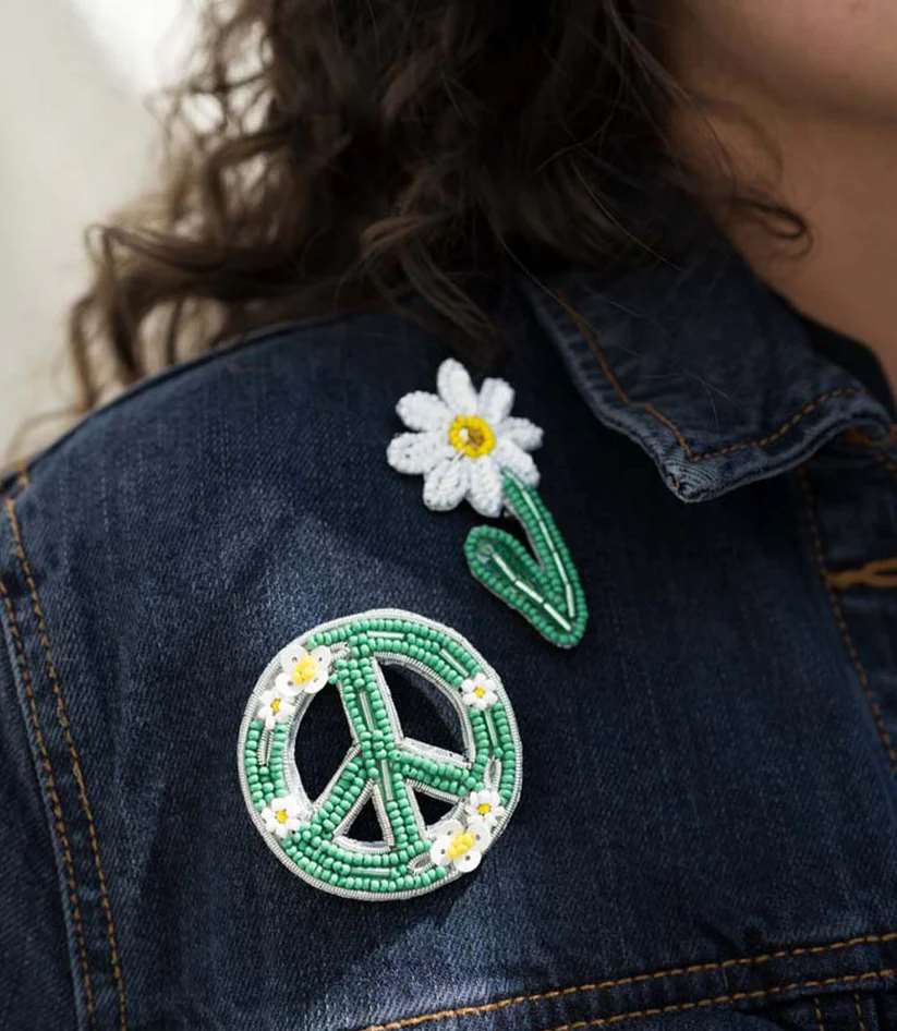 Bala Mani Beaded Daisy Brooch Pin