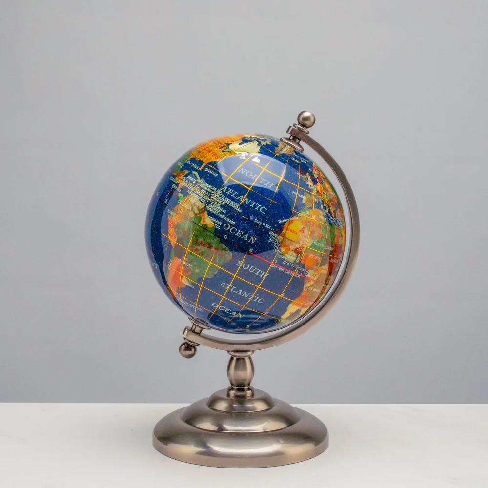 Gemstone Globe on Antique Silver Stand