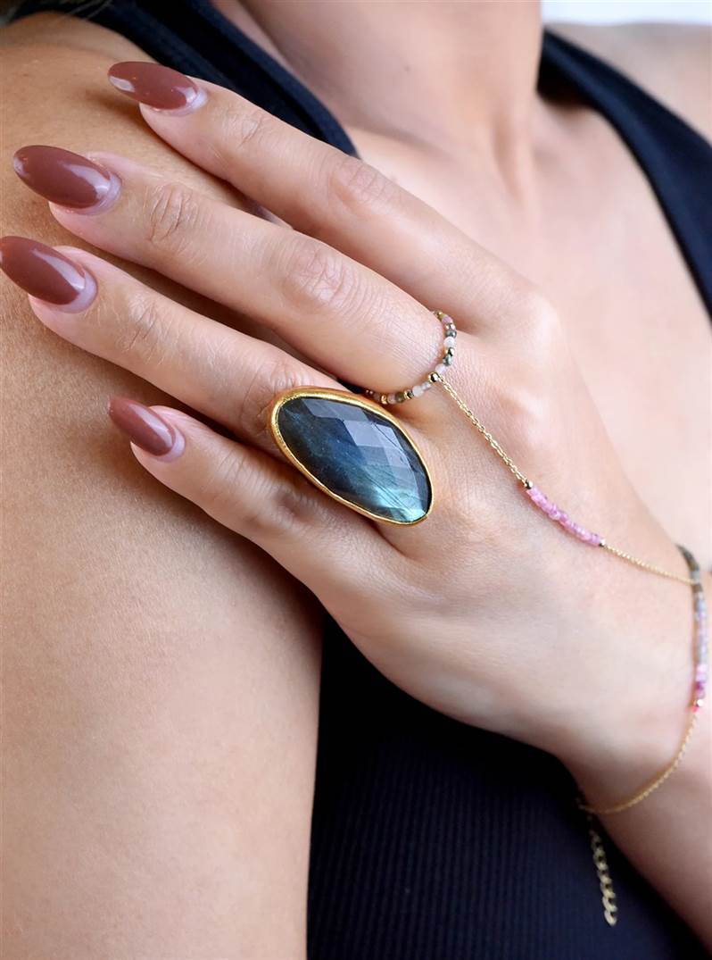 Labradorite Brushed Brass Ring