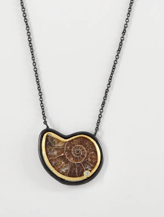 Ammonite Fossil Ring w/Black Rhodium