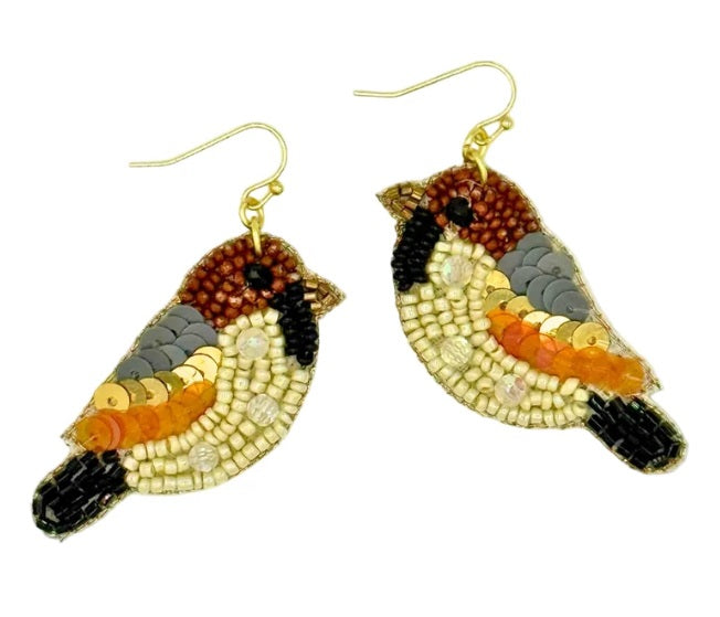 Songbird Embroidered Beaded Earrings