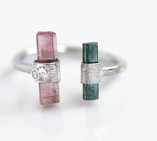 Double Tourmaline Rhodium Plated Ring