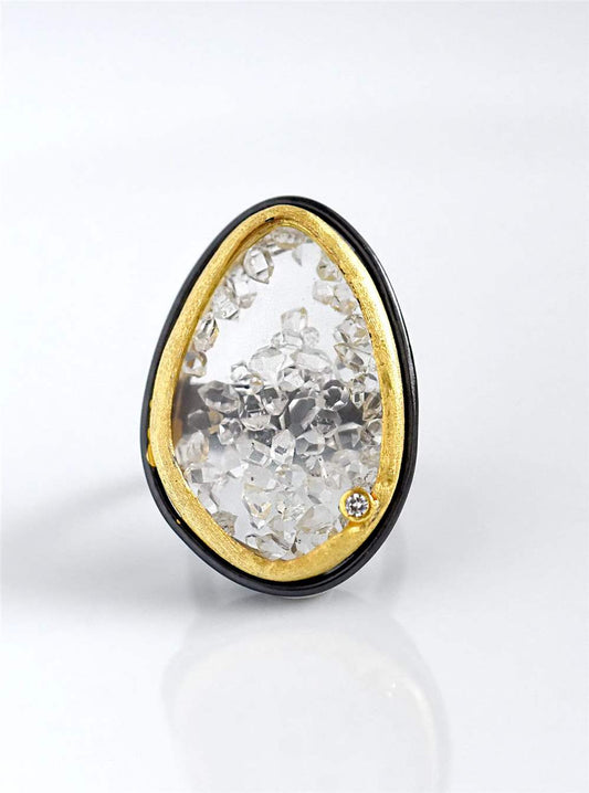 Floating Herkimer Diamond Quartz w/CZ Ring