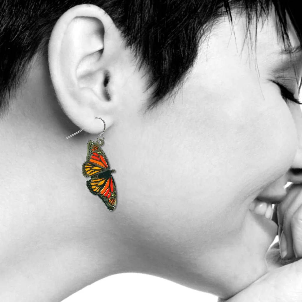 Monarch Butterfly Metal Earrings