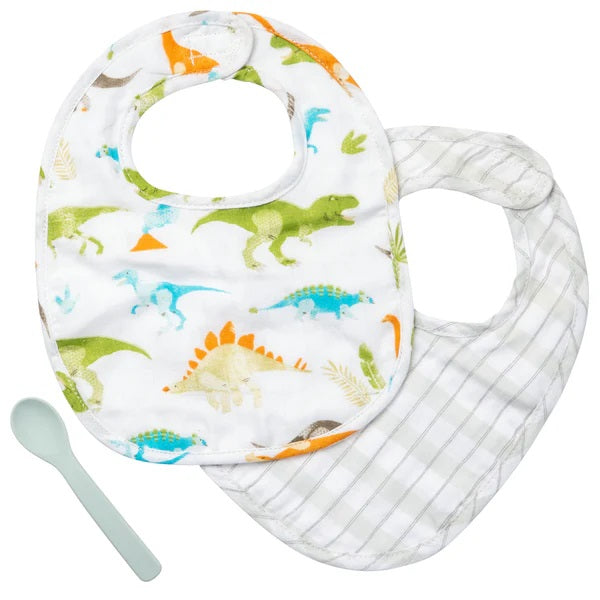 Muslin Dino Bib Set w/Spoon