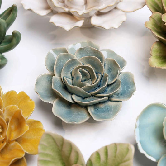Teal Ranunculus Ceramic Flower