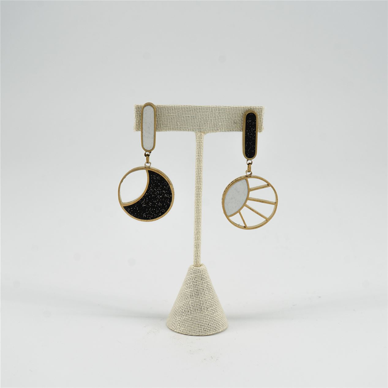 Sun & Moon Drop Earrings (Black & White)