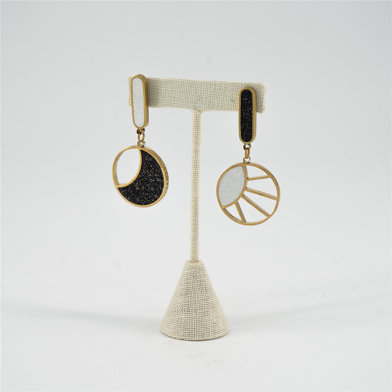 Sun & Moon Drop Earrings (Black & White)