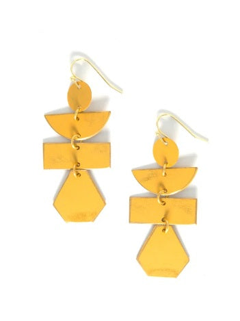 Painted Pagoda Earrings - Mustard