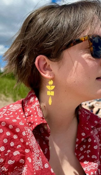 Painted Pagoda Earrings - Mustard