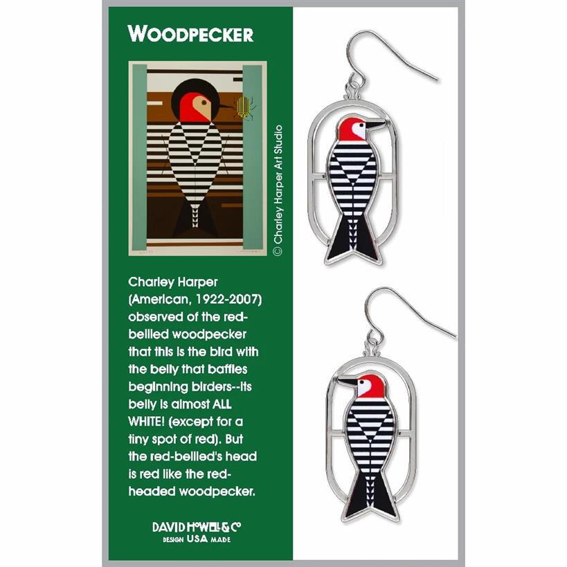 Charley Harper Woodpecker Earrings